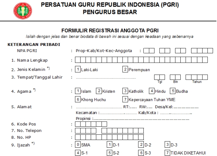 Pendaftaran PGRI Banjar - Persatuan Guru Republik Indonesia Cabang Banjar